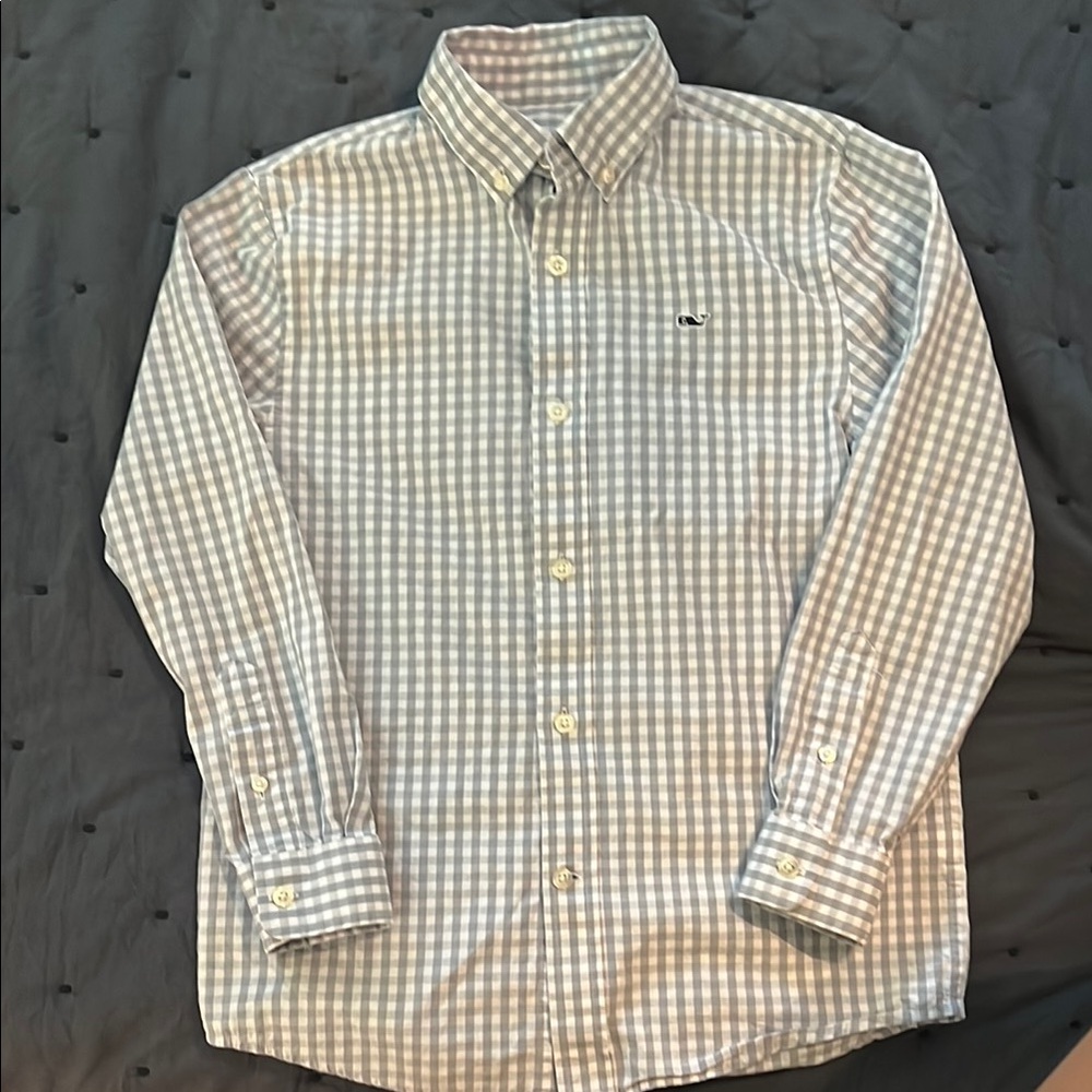 Vineyard Vines Kids Gray and White Plaid Shirt